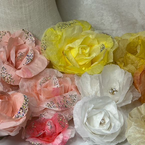 WATERCOLORED PAPER ROSES SWAROVSKI CRYSTALS GIFT PACKAGE, DECOR, STICKABLE - Picture 14 of 16